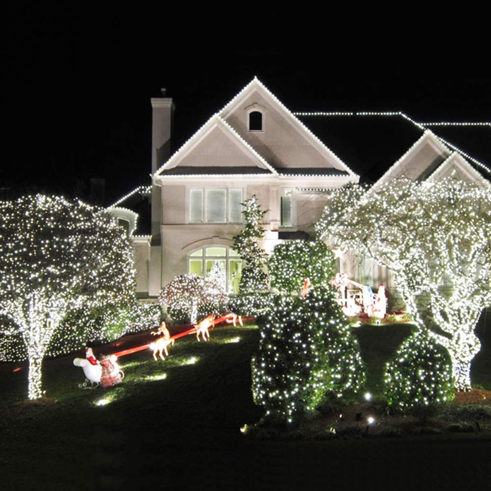 Upgraded 33FT 100 LED Christmas String Lights Outdoor & Indoor, Extendable Waterproof White Lights with Memory Function & Timer & 8 Modes for Christmas Tree Holiday Party Garden Decor (Cool White)