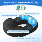 Donut Pillow for Tailbone Pain, Hemorrhoids - Cooling Gel Memory Foam Chair Seat Cushion for Office, Home & Wheelchair, Ergonomic Chair Pad for Pregnancy, Sciatica, Coccyx (Large, Black)