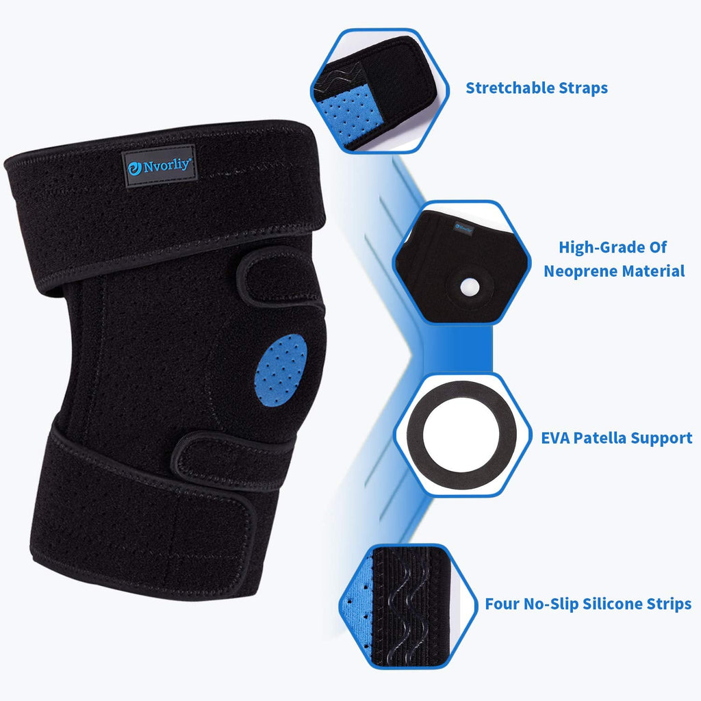 Nvorliy Plus Size Knee Brace for Knee Pain, Extra Large Knee Brace for Women and Men, Adjustable Knee Support with Side Stabilizers for Knee Pain Relief, Arthritis, ACL, LCL, MCL, Injury Recovery (3XL/4XL, Black)