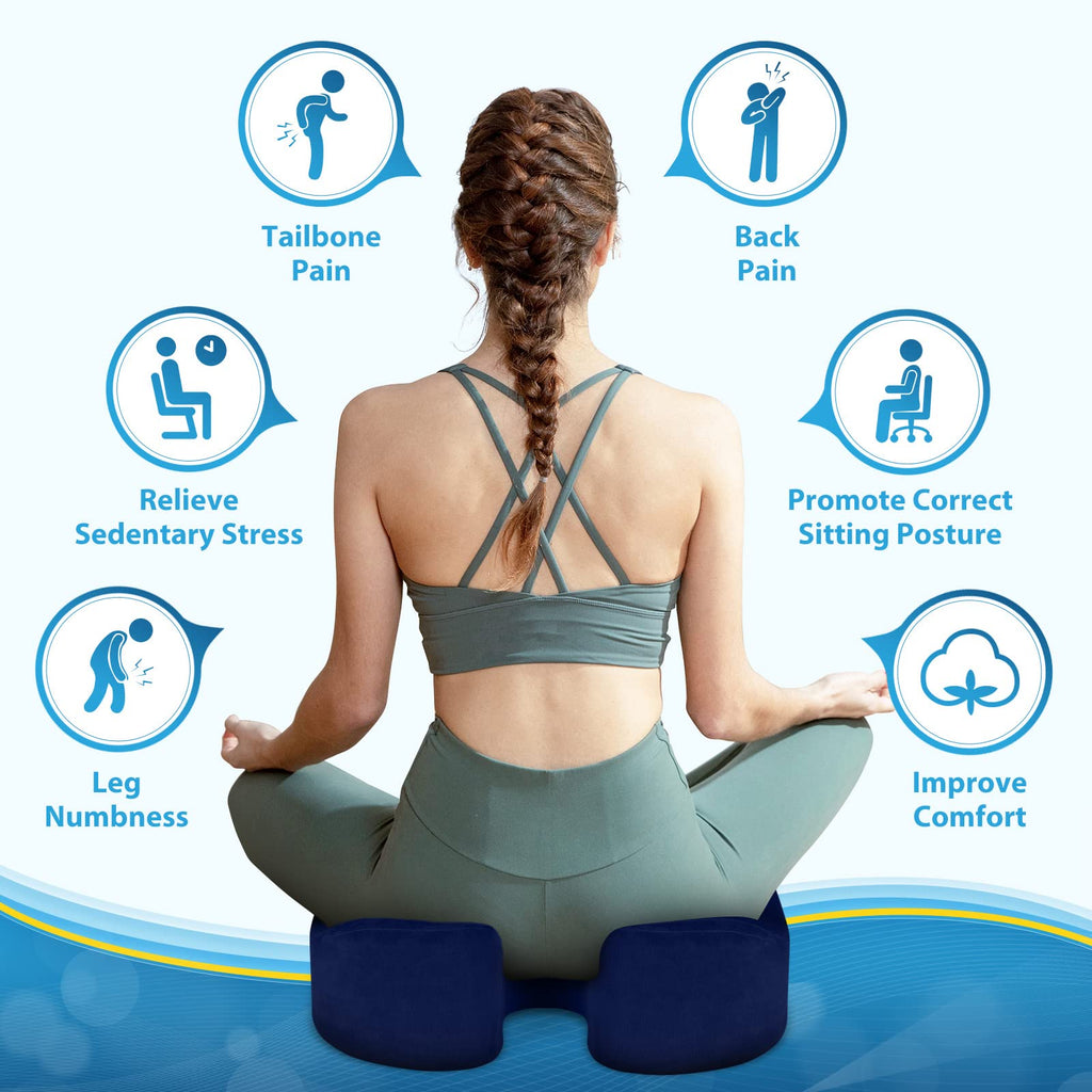 BlissTrends Seat Cushion,5.2in Thick Memory Foam Cushions for Office Chair, Car Seat, Airplane, Relieving Pressure Tailbone Sciatica Back Pain for Long Sitting Office Workers, Car Drivers Blue