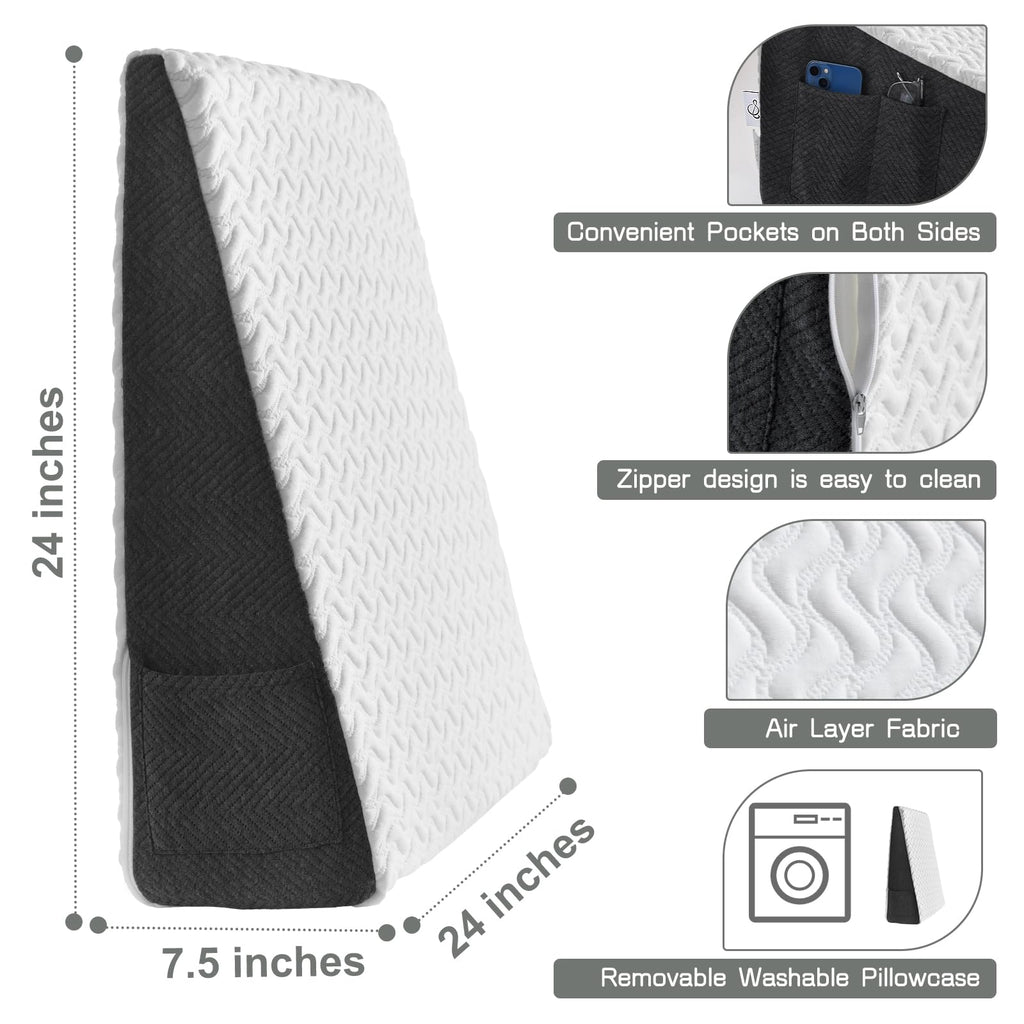 Cosmoluxe 7.5" Bed Wedge Pillow with Cooling Memory Foam Top, Triangle Pillow for Acid Reflux, Heartburn, Snoring, and GERD Relief, Headboard Wedge to Reduce Neck and Back Pain