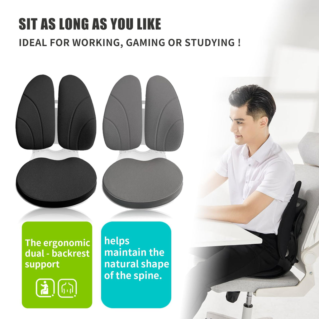 YOOBEBEST Ergonomic Chair Back Support,Lumbar Support for Improves Posture and Relieves Back Pain,Perfect for Office Chair,Gaming,Home-Work,Foldable and Adjustable,Washable Seat Cushion Cover.(Black)