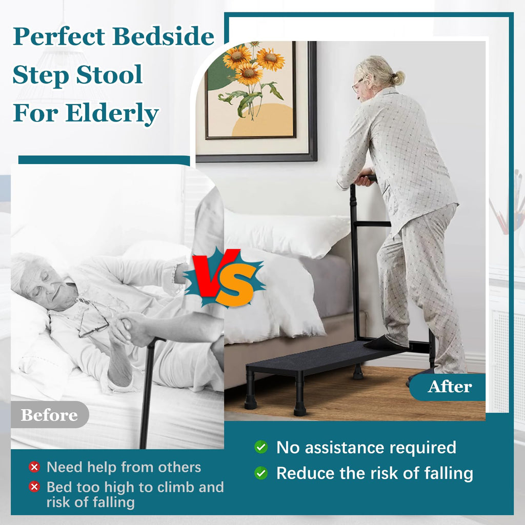 Gyykzz Bed Step Stool with Handle for Elderly Adults, 30.5" Long Bedside Step Stools for High Beds with Adjustable Height Handrails, Medical Heavy Duty Stepping Stool for Bedside, Step, SUV, Bathtub