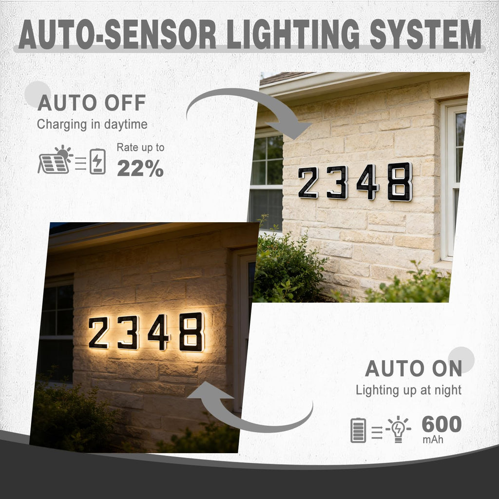 ISUNMEA 6.7 Inch Solar Lighted House Numbers for Outside, Light Up Waterproof LED Address Signs for Houses, Backlit Illuminated Exterior Modern House Numbers Light (0-Black, 6.7IN)