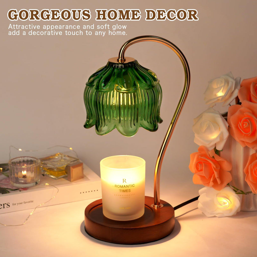 Dimmable Flower Candle Warmer Lamp with Timer, Green Candle Lamp Warmer for Jar Candle, 2024 Womens Gifts for Christmas, Xmas Gifts for Mom Unique, Home Decor for Bedroom Living Room Decor Aesthetic
