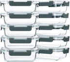 M MCIRCO 10-Pack,22 Oz Glass Meal Prep Containers,Glass Food Storage Containers with lids,Glass Lunch Containers,Microwave, Oven, Freezer and Dishwasher (Gray)