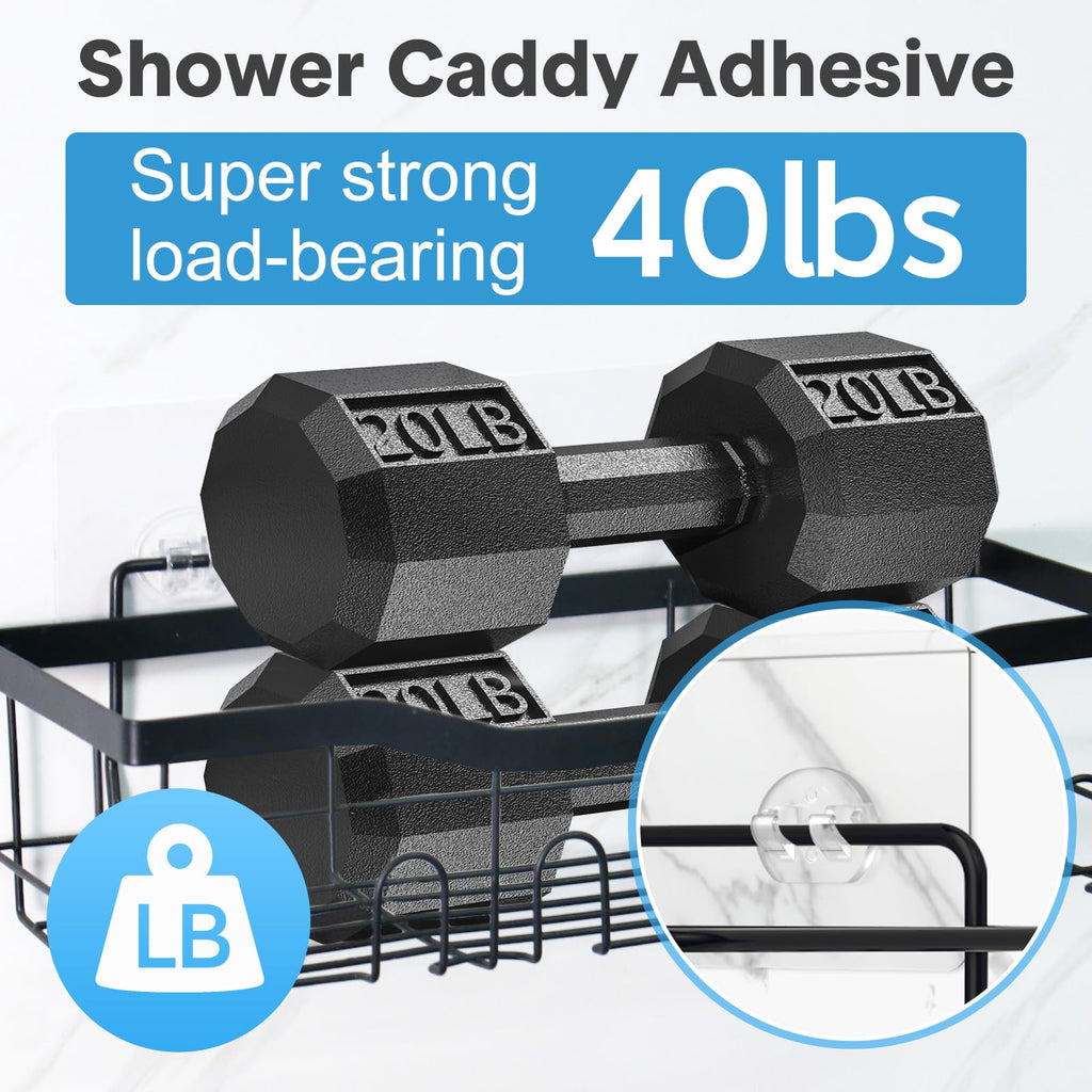 14 Pack Shower Caddy Adhesive Replacement, Strong Adhesive Hooks, Waterproof Shower Adhesive Strips, No Drilling, for Bathroom Storage Shelves and Kitchen Racks