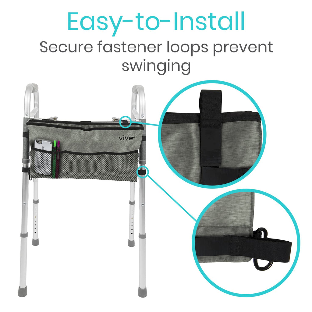 Vive Walker Bag - Accessories Wheelchair Basket Pouch (Water Resistant) - Seniors Caddy Accessory Attachment for Folding, Rolling Walkers - Carry Storage Carrier Tote - Lightweight, Universal Size