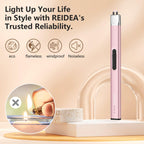 REIDEA Electric Lighter R1 Flat Candle Lighter, Windproof Flameless USB Rechargeable Arc Lighter with Safe Button and Power Indicator for Candle, BBQ and Fireworks, Rose Gold