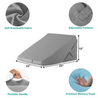 Bedluxe Wedge Pillow for Sleeping, Adjustable 9&12 Inch Foldable Bed Wedge Pillow Set, Orthopedic Memory Foam Triangle Pillows Wedge, 7-in-1 Elevated Pillows for Leg and Back Support, Grey