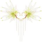 FRESHME Mermaid Elf Ear Cuffs - Fairy Ears Elven Mermaid Green Auricular Fins Earring with Tassel Non Piercing Ear Clips Dress Up Cosplay Renaissance Christmas Halloween Accessories for Women Adult