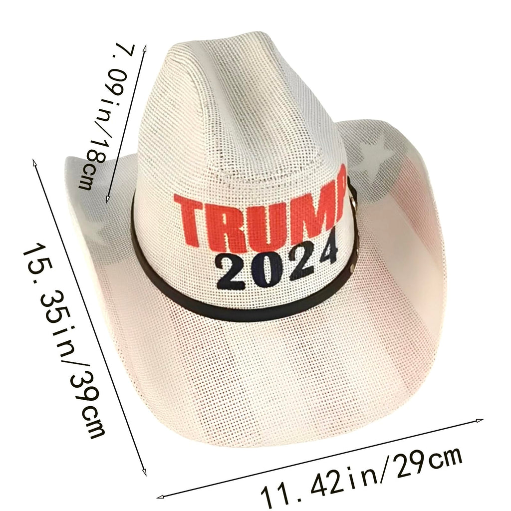 Generic Trump 2024 Western Cowboy Hat, American Flag Cowboy Hat for Men and Women, Wide Brim Straw Cowboy and Cowgirl Hat, Classic Outdoor Sunshade Cowboy Hats with Belt Buckle Multicolor