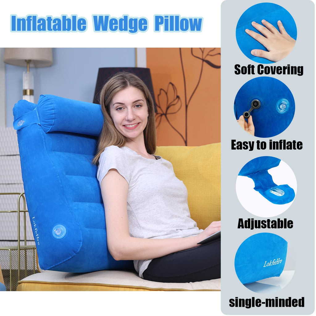 LOKFEHRE Inflatable Bed Wedge Pillow Set for Travel,Wedge Pillows for Neck and Leg Pain Relief & Post Surgery Heartburn, Anti Snoring,GERD for Sleeping Acid Reflux Back