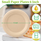 Greconv 150 Pack Bulk Paper Plates, Small Paper Plates 6 inch, 100% Compostable Plates Eco Friendly Disposable Plates, Brown Paper Plates for Dessert Cake Appetizer