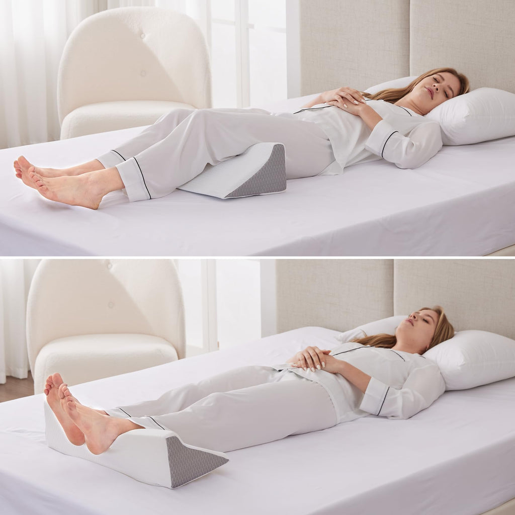 Bedluxe Wedge Pillow for Side Sleeping, Comfort Foam Back Pillow for Side Sleeper, Bed Wedges & Body Positioners for After Surgery, Pregnancy Support, Back Pain, Preventing Bedsores, White/Grey