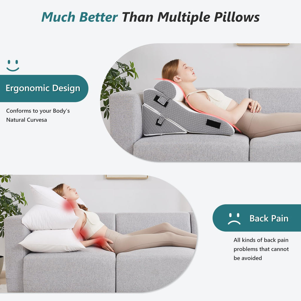 Longering Bed Wedge Pillow for Sleeping 3 PCS - 35D Foam Wedge Pillow Post Surgery for Back Leg Pain Relief - 22.5" Wide Triangle Pillow Wedge for Acid Reflux & Snoring & GERD (White Grey)