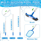 Potchen 3 Pcs Pool Cleaning Kit with Hand Skimmer Net, 47.24" Aluminum Pole and 17.5" Long Pool Brush Maintenance Accessory Tool for Above Ground Inground Ponds Home Tubs Spa