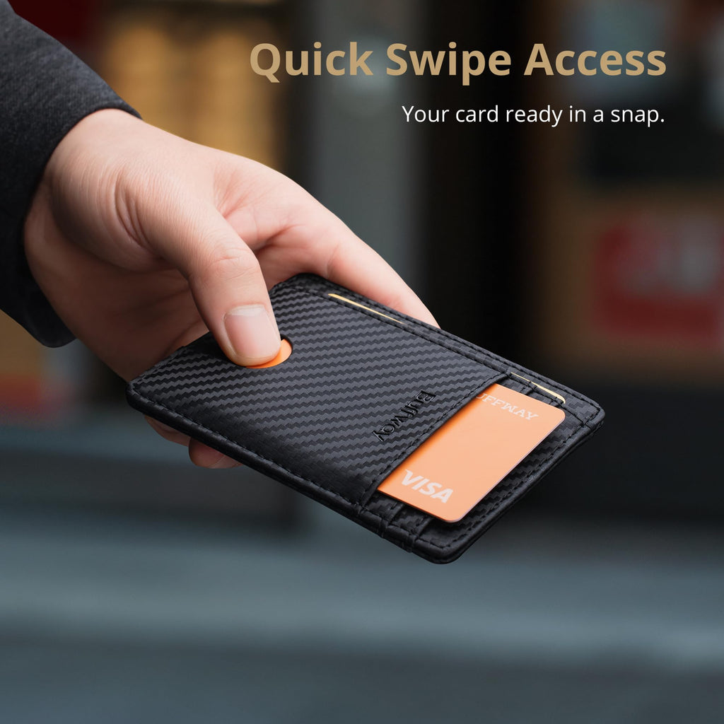 Slim Minimalist Front Pocket RFID Blocking Leather Wallets for Men and Women - Carbon Fiber Black