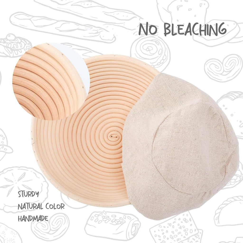 DOYOLLA Bread Proofing Baskets Set of 2 8.5 inch Round Dough Proofing Bowls w/Liners Perfect for Home Sourdough Bakers Baking