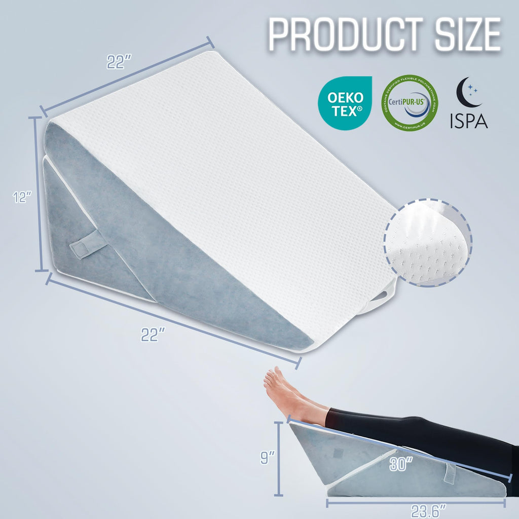 FSCGIFE Bed Wedge Pillow for Sleeping, 9&12 Inch Adjustable Bed Wedge Pillow for After Surgery, 7-in-1 Memory Foam Triangle Wedge Pillow, Relieve Acid Reflux, Gerd, Snoring