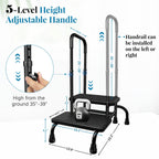 Gyykzz 2 Step Stool with Handle for Elderly, Upgrade Heavy Duty Medical Step Stool with 5 Legs, Bed Steps for High Beds with Adjustable Handrail and Non-Slid Platform for Adults, Seniors and Handicap