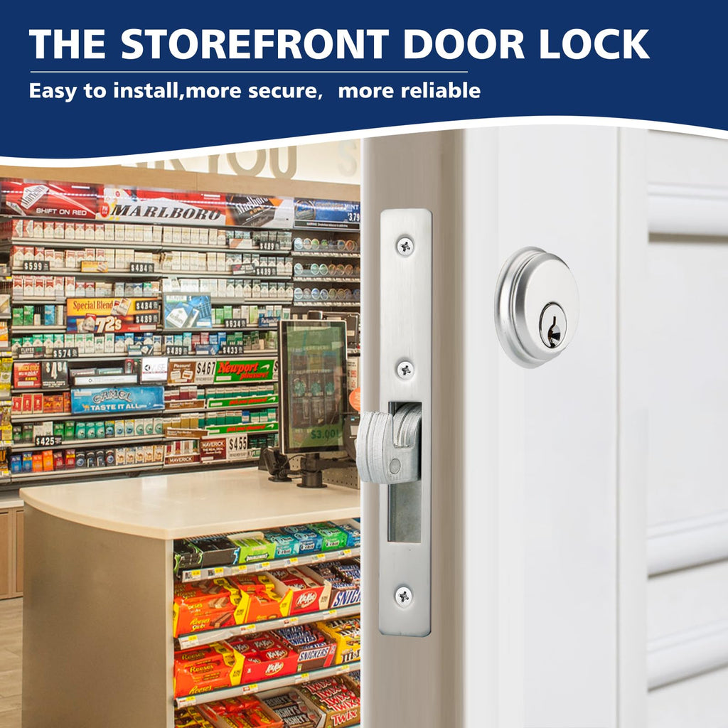 MaxxGeek Storefront Mortice Hook Door Lock, Commercial Door Locks Mortise Cylinder, Storefront Door Mortise Lock Hook Deadbolt(1-1/8" Backset)