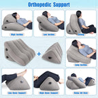 SAHEYER Inflatable Bed Wedge Pillow Set, 2 PCS Post Surgery Support Pillow for Back, Knees, Leg Pain Relief, Adjustable Sitting Pillows for Anti Snoring, Heartburn, GERD Sleeping (Gray)
