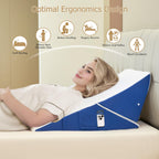 Pilyore Wedge Pillow for Sleeping, 7-in-1 Adjustable Bed Wedge Pillow for Back/Leg Support, 10" & 12" Triangle Pillow Wedge Elevated Pillows for Sleeping with Handle and Washable Cover, Blue & White