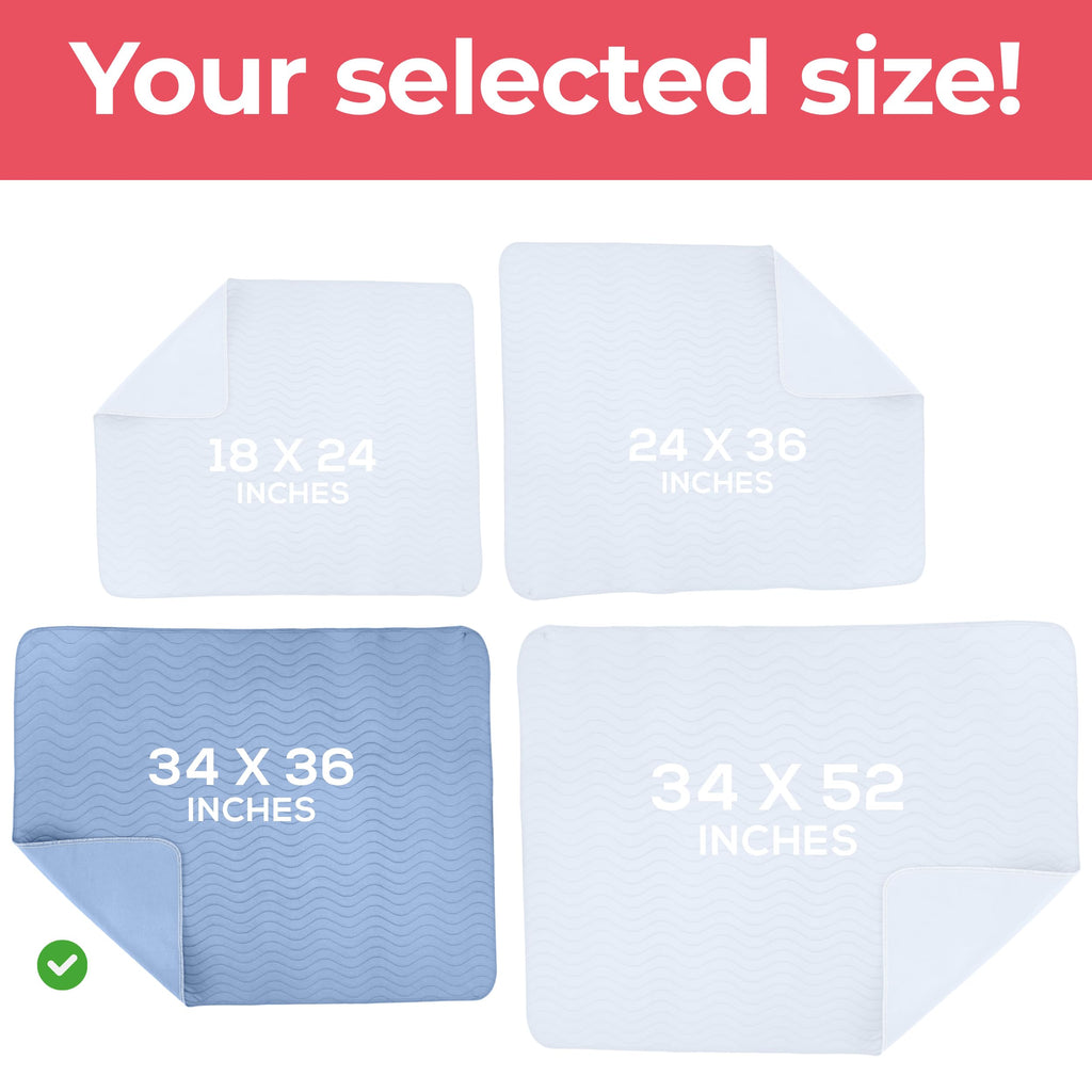 Utopia Bedding Waterproof Incontinence Bed Pads 34 x 36 Inches (Pack of 40, Blue), Washable and Reusable Underpads for Adults, Elderly and Pets, Absorbent Protective Pads