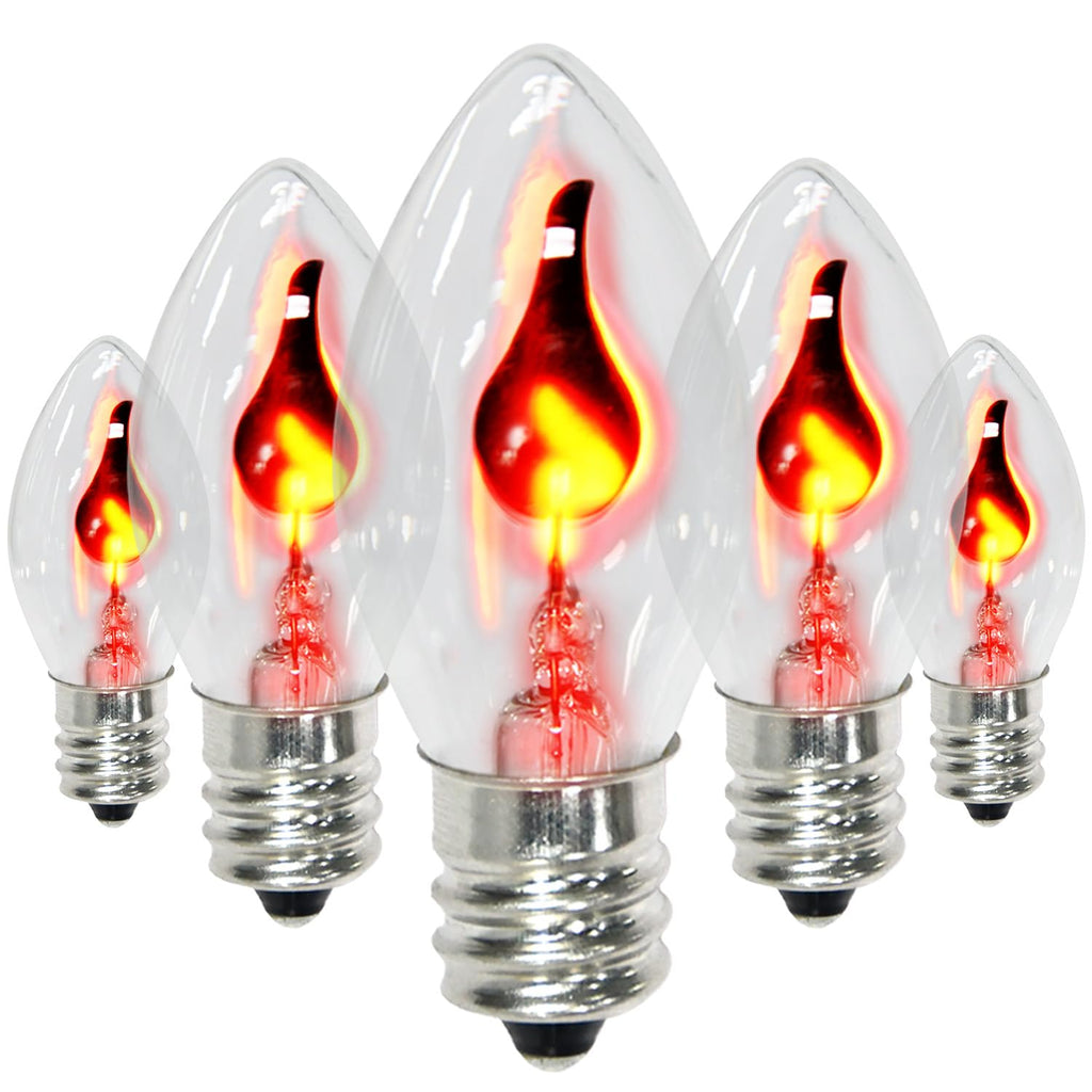 SOTOPOO 25 Pack Flickering Flame Light Bulbs C7 Repalcement Bulbs / E12 Flickering Flame Bulb - Clear Glass Flame Shaped, for Christmas Halloween C7 String Light Bulbs Replacement, Lighting Facts