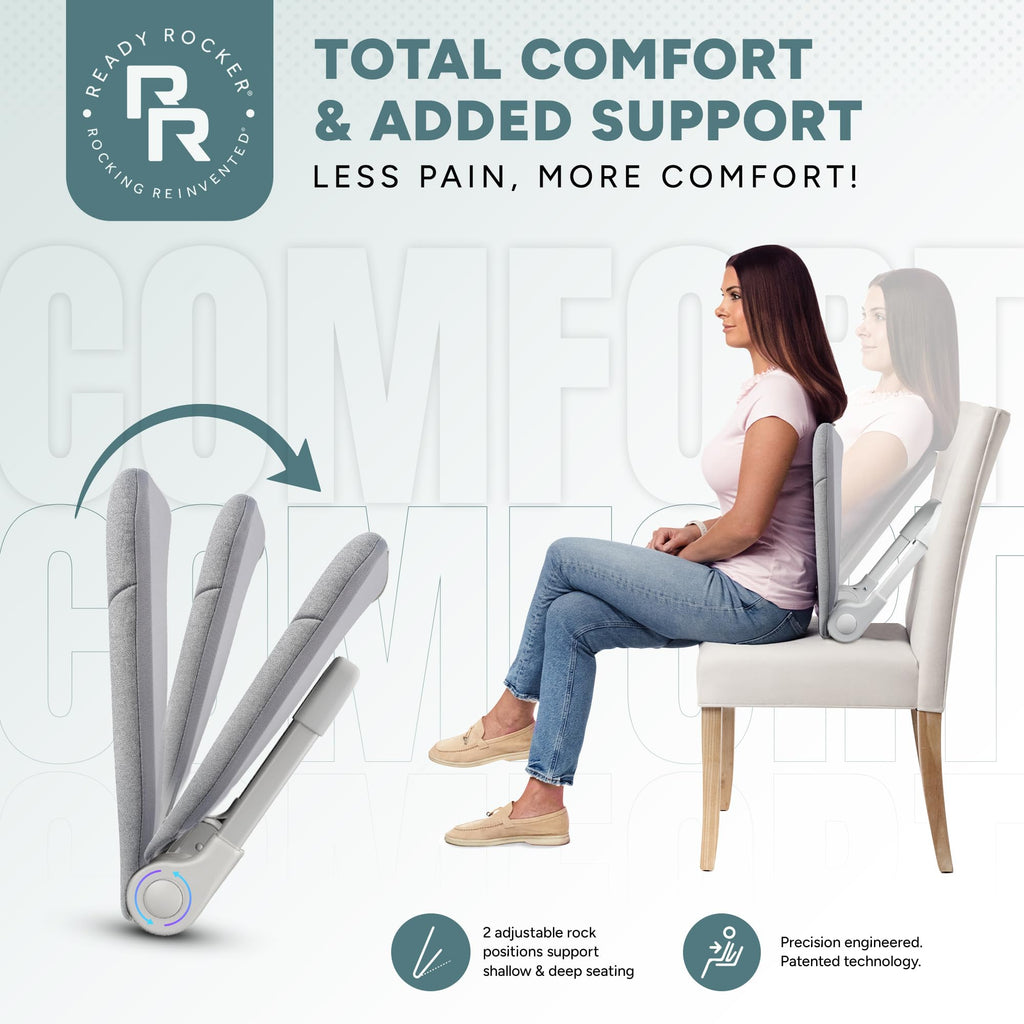 READY ROCKER Deluxe Cloud | Adjustable Ergonomic Portable Rocker | Back Pain Relief & Relaxation | White Rocker & Deluxe Cover | Back & Lumbar Support for Chair | Lightweight & Portable | 3.0 Model