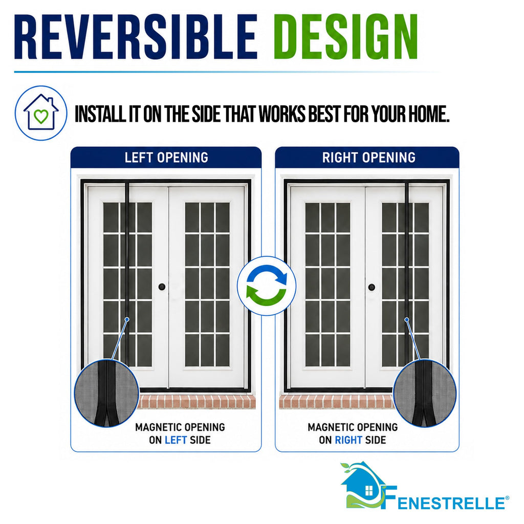 Fenestrelle Magnetic Screen Door for French & Sliding Door – Heavy Duty, Hands Free Fiberglass Mesh with Self Closing Magnetic Seal, Black Trim – Fits 70" x 80" Doors (Screen Size 72" x 80")