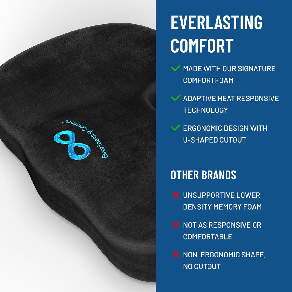 Everlasting Comfort Memory Foam Seat Cushions for Office Chairs - Sciatica & Tailbone Pain Relief Cushion - Car Seat & Office Chair Cushion - Ergonomic Office Desk Accessories for Comfort
