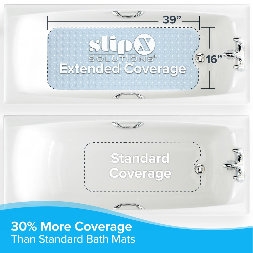 SlipX Solutions Power Grip Extra Long Bath Tub & Shower Mat 39x16, Wet Floor Non-Slip for Elderly & Kids Bathroom, 30% Longer Bathtub Mats, 200 Suction Cups, Drain Holes (1, Gray)