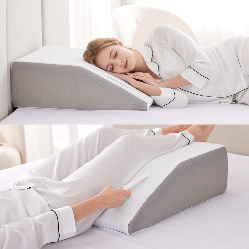 Ruqmuis Leg Elevation Pillow for After Surgery, 10inch Foam Leg Elevating Pillow for Swelling and Blood Circulation, Leg Wedge Pillow for Sleeping, Knee Pillow for Knee Hip Ankle Pain Relief, White