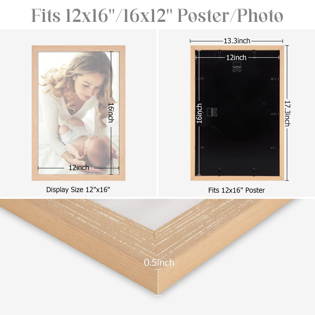 JDZIVTOP Natural 12x16 Picture Frame, 16x12in Poster Frame Rustic Beige, 12 by 16 Canvas Frame, Gallery Family Concert Portrait Photo Wall Frame, Anniversary/Birthday/Wedding/Thank you/Christmas Gift