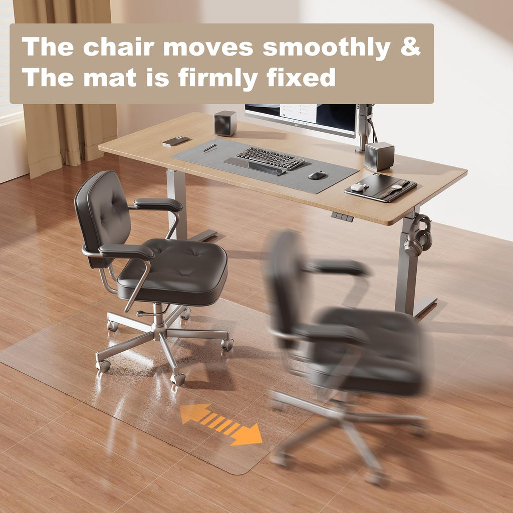 [Two-Sided Usable] 60” x 75” Hard Floor Chair Mats for Office, Clear Computer Chair Mat for Hardwood, Plastic Desk Floor Mat for Hardwood Floors, Rubber Office Chair Mat for Tile/Laminate Floor