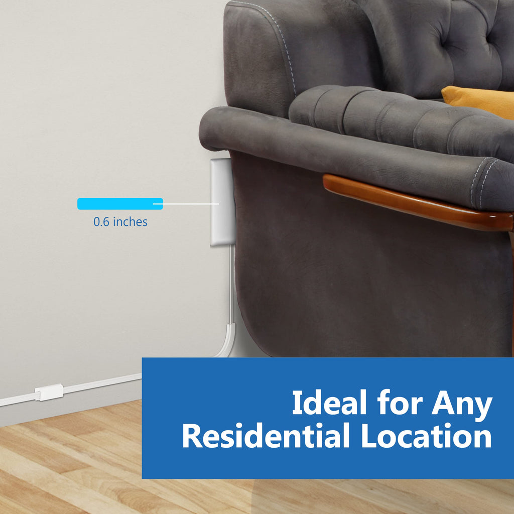 LIDER Flat-Face Outlet Extender with 3 Receptacles, Ultra-Thin Wall Plate Plug with Cord Extender and 3-Outlet Power Strip, 3ft Cord, LWE3-315-W, White