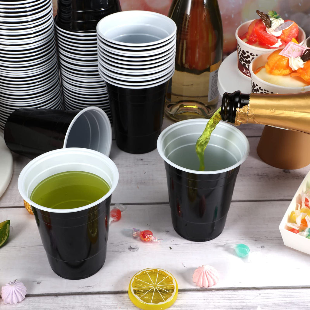 Lounsweer 100 Pack 16 Ounce Graduation Plastic Cups Heavy Duty Drinking Cups Disposable Cups Party Cups Water Cups for Graduation Drinks Soda Punch Barbecues Picnics(Black, White)