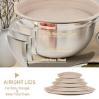 WEPSEN Mixing Bowls Set, 27PCS Khaki Mixing Bowls With Lids Set Stainless Steel Kitchen Large Nesting Metal Bowl 7QT to 1.5QT, Measuring Cups and Spoons for Prepping Cooking Serving