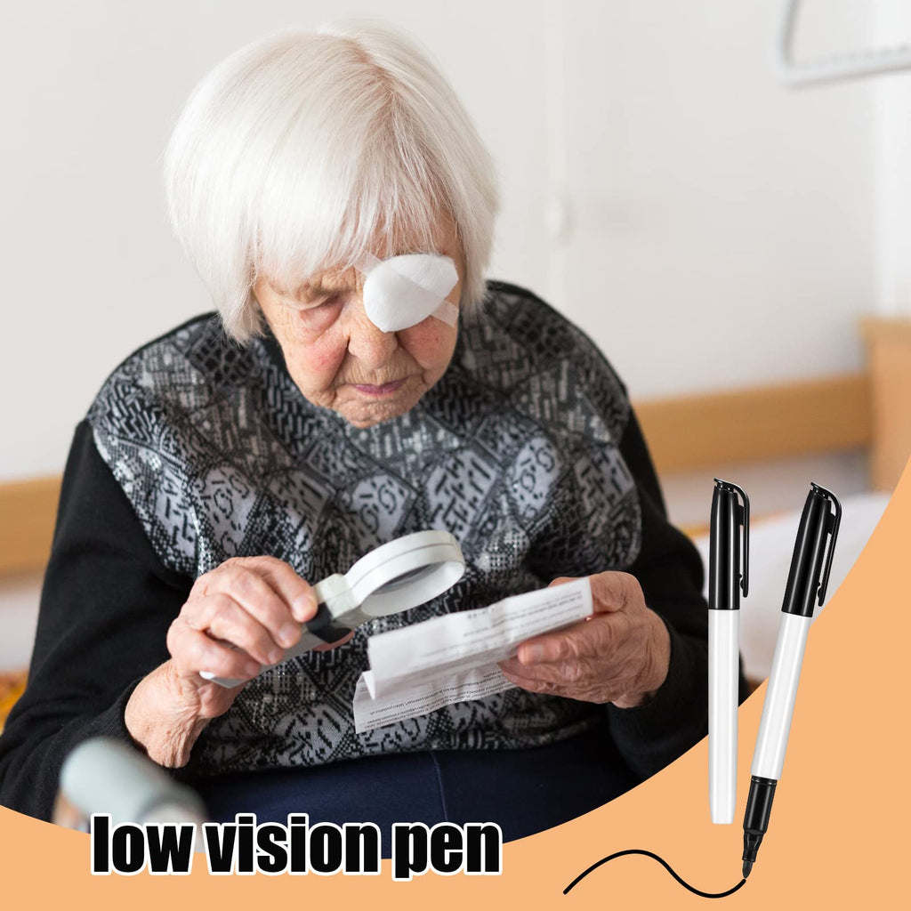 Colarr 24 Pcs Thick Tipped Low Vision Pen Black Ink Visual Pen Easy to See Bold Pens with Felt Tip Quality Low Vision Aids for Low Vision Seniors Elderly Office Home Classroom Writing Reading