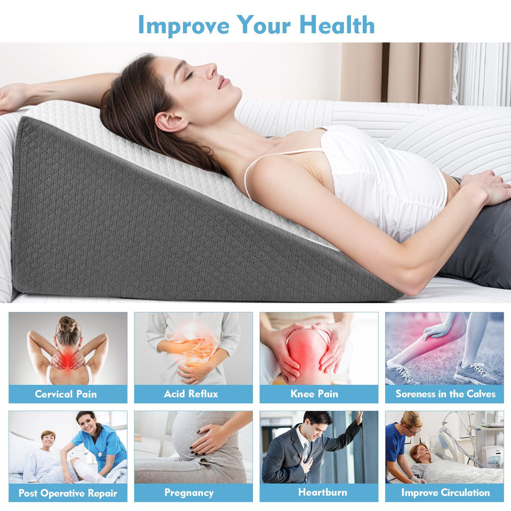 OAISZ Wedge Pillow for Sleep Apnea, 12 Inch Bed Wedge Pillow for Headboard, Headboard Triangle Pillow Wedge for Acid Reflux, After Surgery, Snoring, Cooling Memory Foam Top, Removable Cover