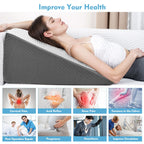 OAISZ Wedge Pillow for Sleep Apnea, 12 Inch Bed Wedge Pillow for Headboard, Headboard Triangle Pillow Wedge for Acid Reflux, After Surgery, Snoring, Cooling Memory Foam Top, Removable Cover