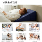 Bedluxe Wedge Pillow for Sleeping, 10 inch Elevated Support Bed Wedge Pillow, Breathable Triangle Pillow Wedge with Cooling Memory Foam Top - Removable Washable Cover, Navy