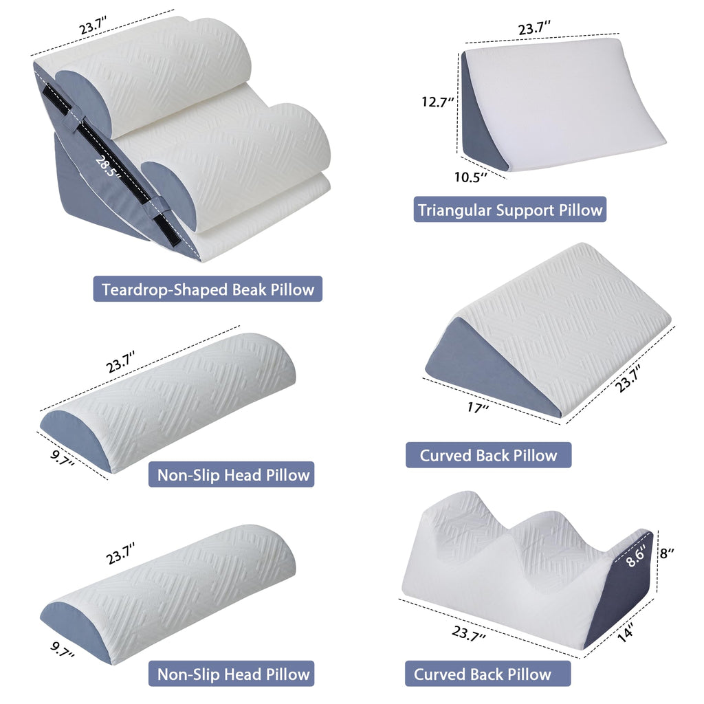 Acxseo 6pcs Orthopedic Bed Wedge Pillow Set for After Surgery, Foam Wedge for Sleeping/Back, Neck, Leg Support, Acid Reflux, Gerd, Anti Snoring, Adjustable Support Pillow with Washable Cover - White