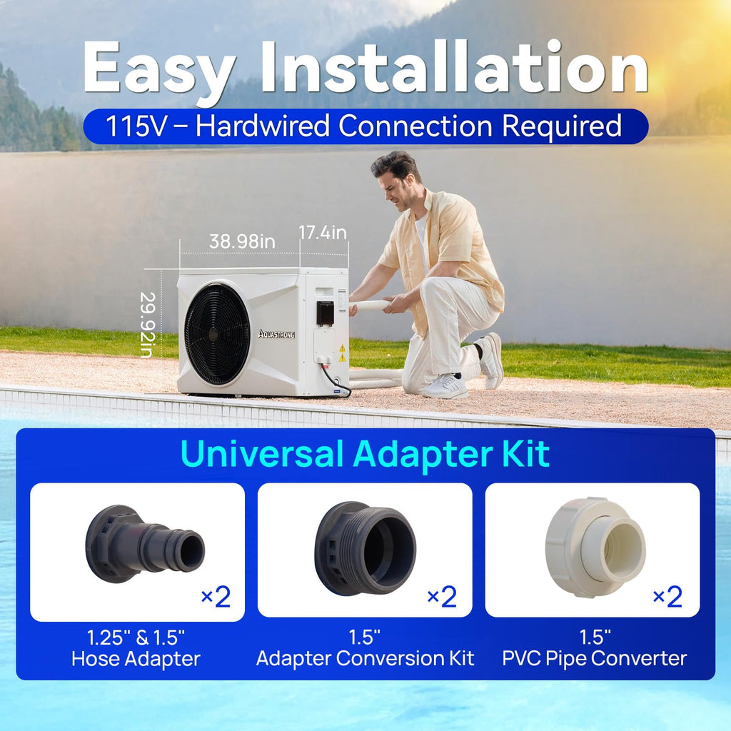 AQUASTRONG Inverter Swimming Pool Heat Pump,Pool Heater for Above Ground and Inground Pool Heating Smart WiFi Control and Cooling Pool Heater Pools Up to, 9000 Gallons