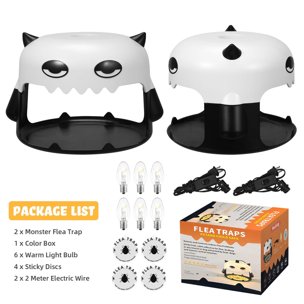 2024 Flea Traps for Inside Your Home, 2 Pack Monster Flea Killer with Sticky Discs & Bulbs, Professional Pest Control Trapper for House, Safe Flea Lights Insect Catcher Bed Bug Trap for Kids & Pets