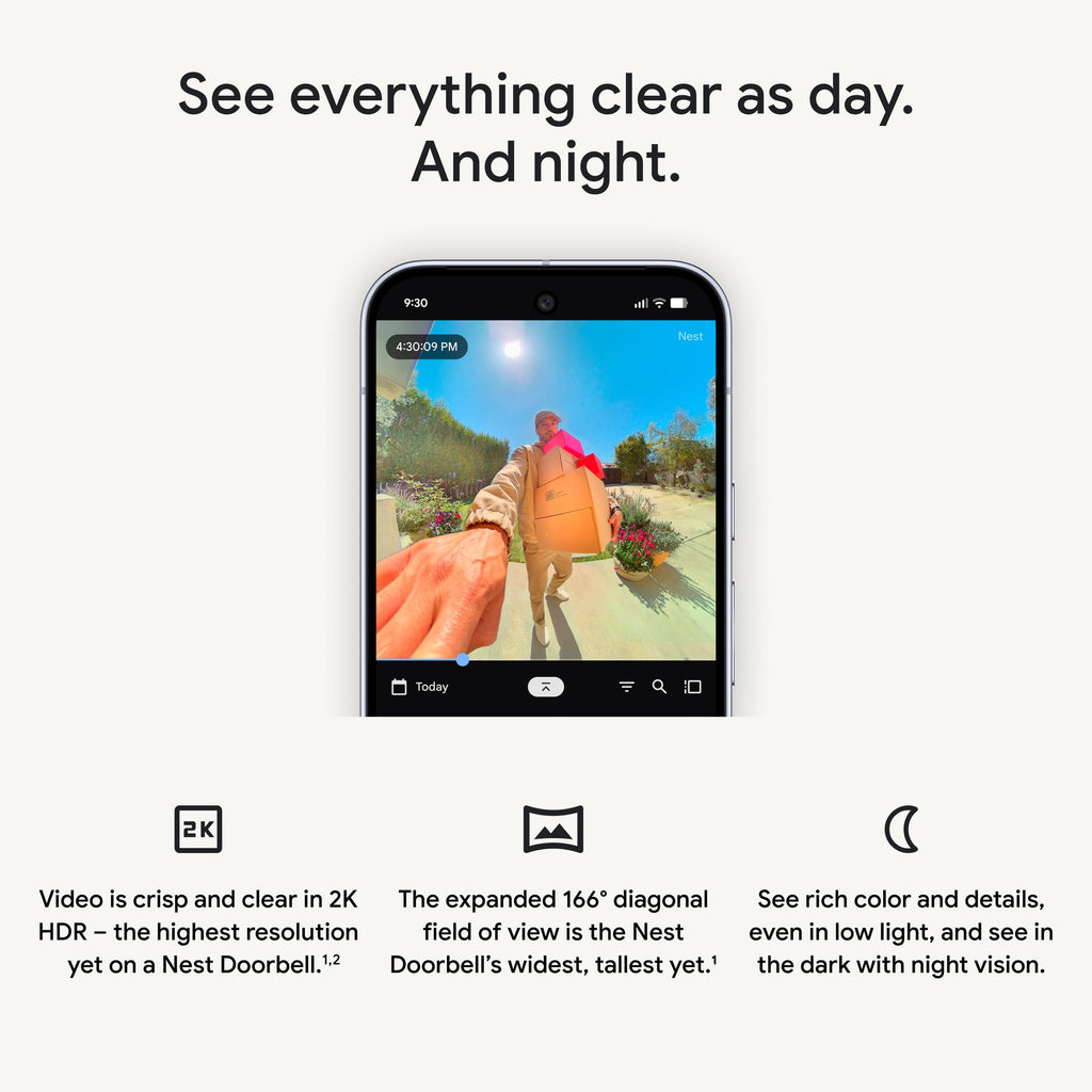 Google Nest Doorbell (Wired, 3rd Gen) - 2K Video and Gemini, Live View, Night Vision, 2-Way Audio - Works with Google Home - 2025 Model - Linen