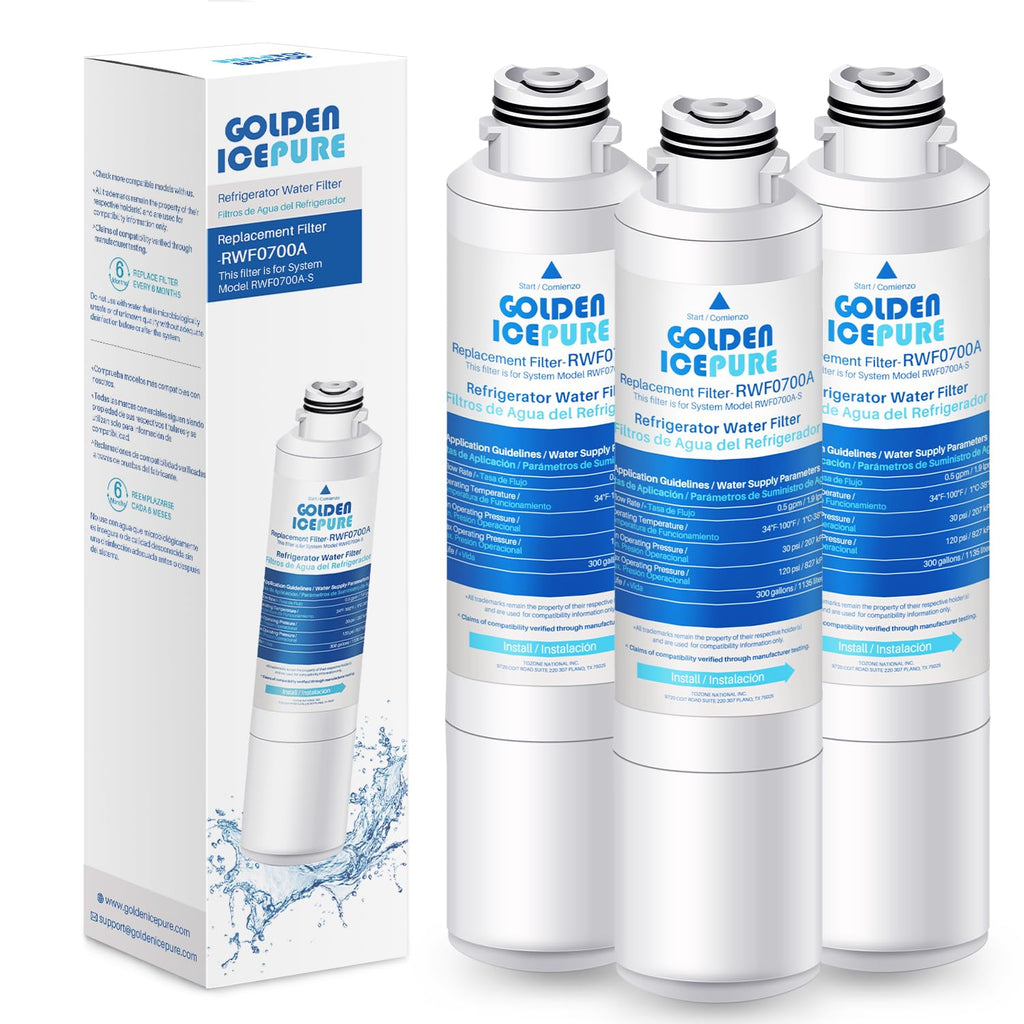 GOLDEN ICEPURE DA29-00020B Refrigerator Water Filter, Replacement for Samsung Water Filter HAF-CIN/EXP RF28HFEDBSR, RF263BEAESR, RF4287HARS,RF4267HARS,DA97-08006A 3PACK