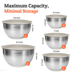 Priority Chef Premium Mixing Bowls With Airtight Lids Set, Thicker Stainless Steel Mixing Bowl Set, Large Prep Metal Bowls with Lids, Nesting Bowls for Kitchen, 1.5/2/3/4/5 Qrt, Khaki